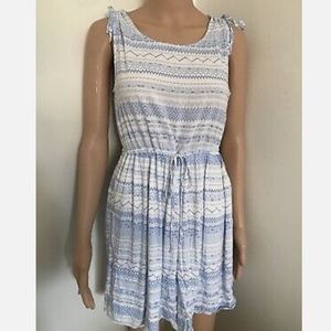 NEW Olive Oak Drawstring Scoop Neck Blue Print Dress Medium